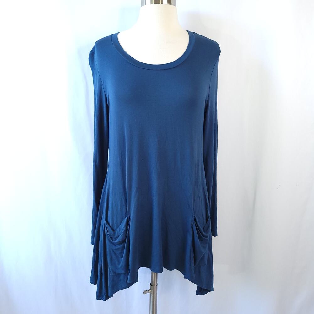 LOGO by Lori Goldstein Stretch Woven Tunic Chiffon Split Back Pockets Size Small